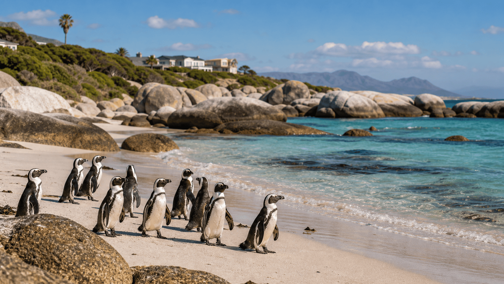 Африканские пингвины на пляже Boulders Beach рядом с Кейптауном